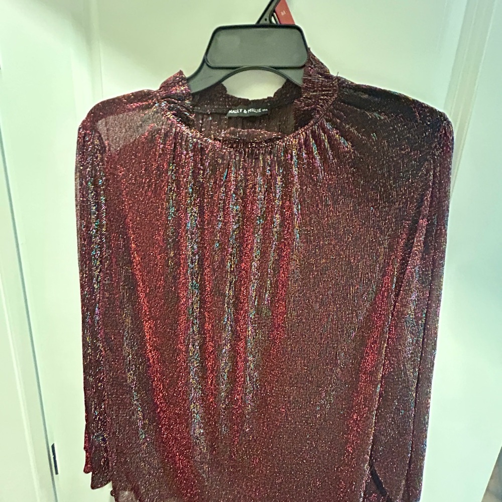 Nally & Millie Sparkling Translucent Burgundy Blouse